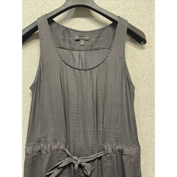 Banana Republic Black Silky Tie Waist Tank Maxi Dress 6 Tall Slits - Picture 8 of 14